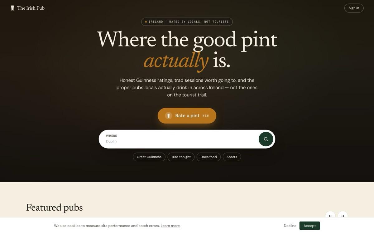 The Irish Pub — Landing page