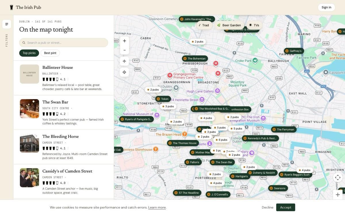 The Irish Pub — Interactive pub map with live clustering