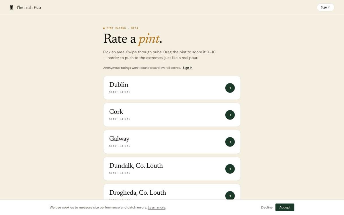 The Irish Pub — The pint rating flow